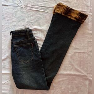 Joana Design RARE Y2K cheetah leopard print fur cuff bell bottom boot cut jeans